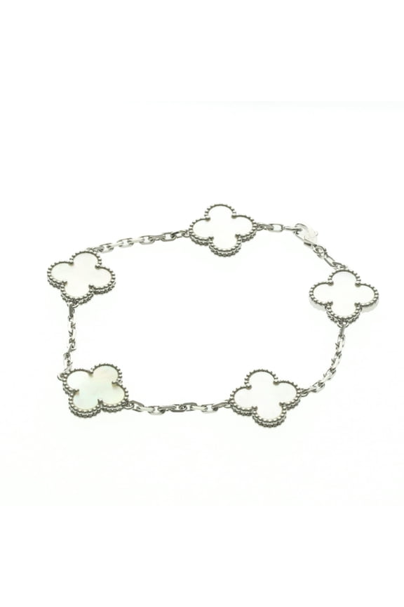 Pre-Owned Van Cleef & Arpels Vintage Alhambra White Gold (18K) Mother Of Pearl Charm Bracelet...