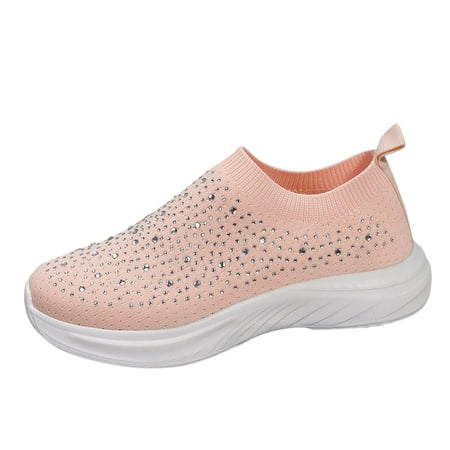 

ZIZOCWA Custom Shoe Buckle Work Women S Max Cushioning Wide Sneaker Fashion Autumn Women Sports Shoes Flat Bottom Lightweight Fly Woven Mesh Breathable Comfortable Slip On Shiny Rhinestone Casual Sum