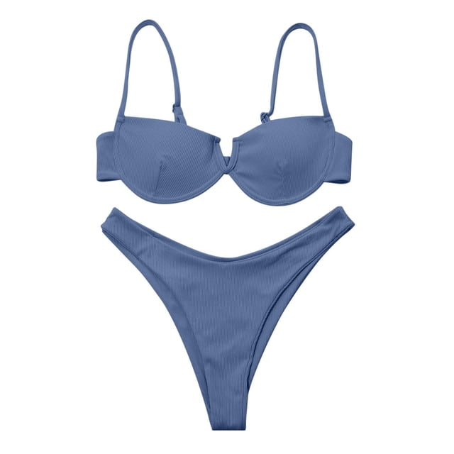 Mujeres Fshion correas Color sólido cómodo Split traje de baño Bikini ropa de playa conjunto Fridja nalpqowj59612