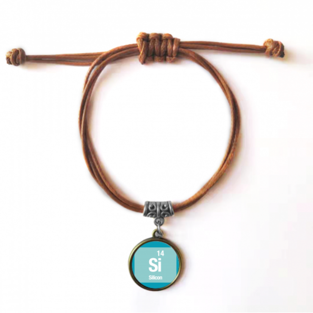 Si Silicon Checal Element Science Bracelet Leather Hide Rope Wristband Brown Jewelry
