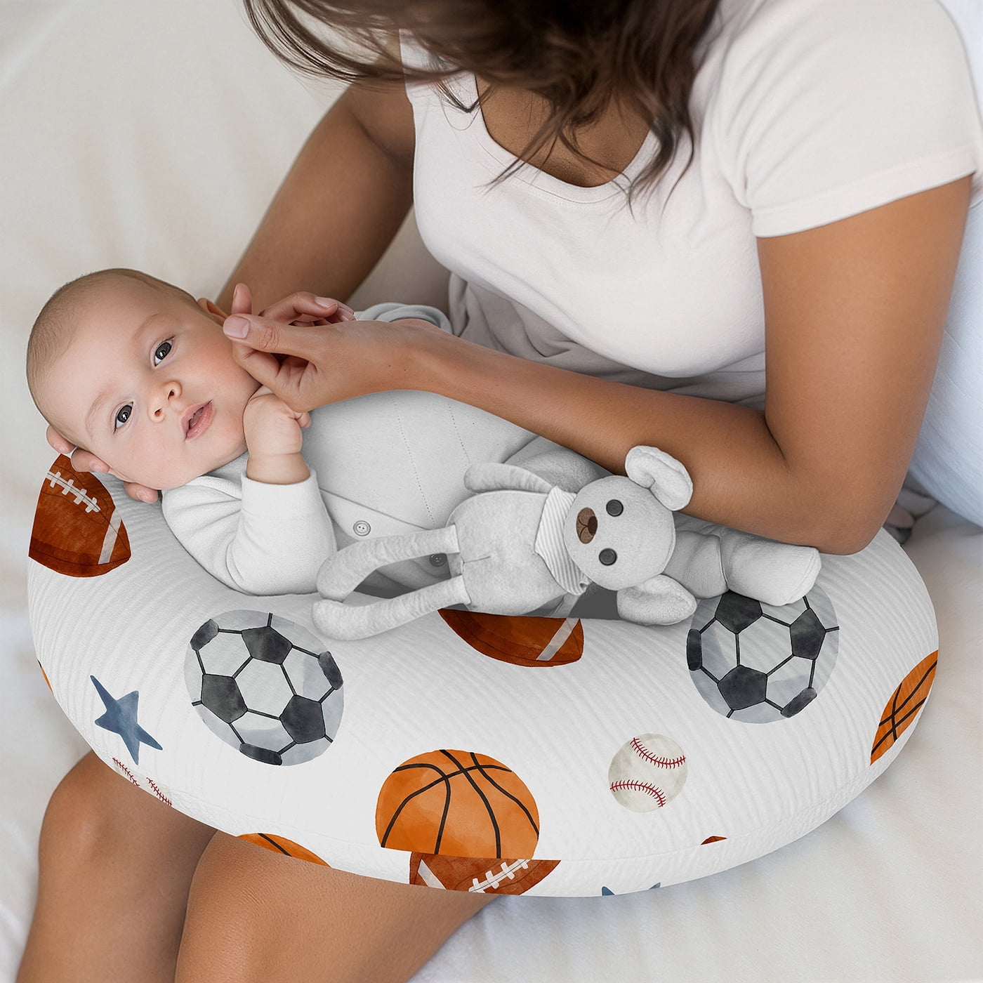 Sweet Jojo Designs Watercolor Sports Theme Boy Muslin 100% Cotton Nursing Pillow Cover