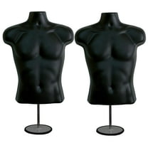 DisplayTown 2 Pack Black Male Mannequins Hollow Back Body Torso w/ Metal Stands with Metal Pole & Hanging Hook for Tshirt Display, S-M Sizes
