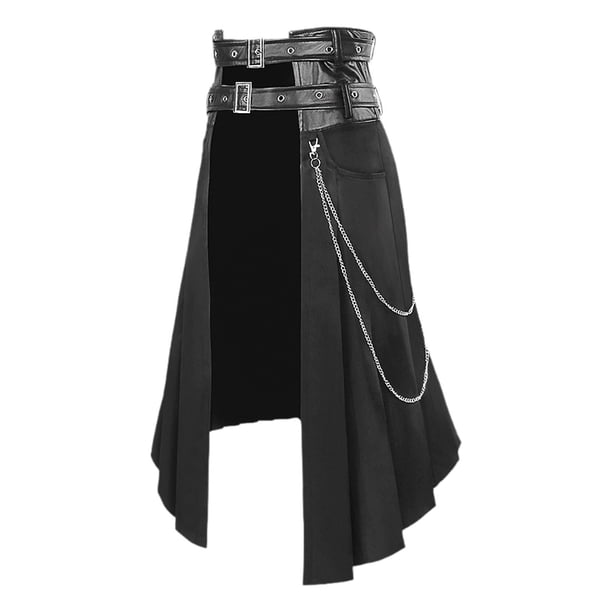 Falda gótica punk para hombre, decoración de fiesta, negra, línea A, para cosplay, con cadenas de metal M