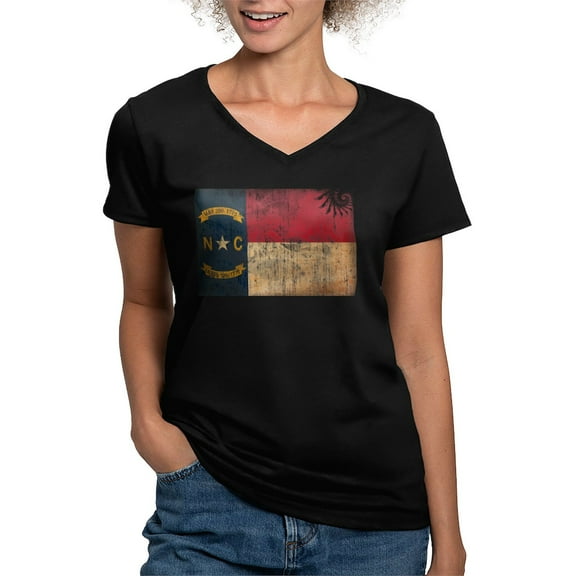 CafePress - North Carolina Flag Women's V Neck Dark T Shirt - Women's V-Neck Dark T-Shirt