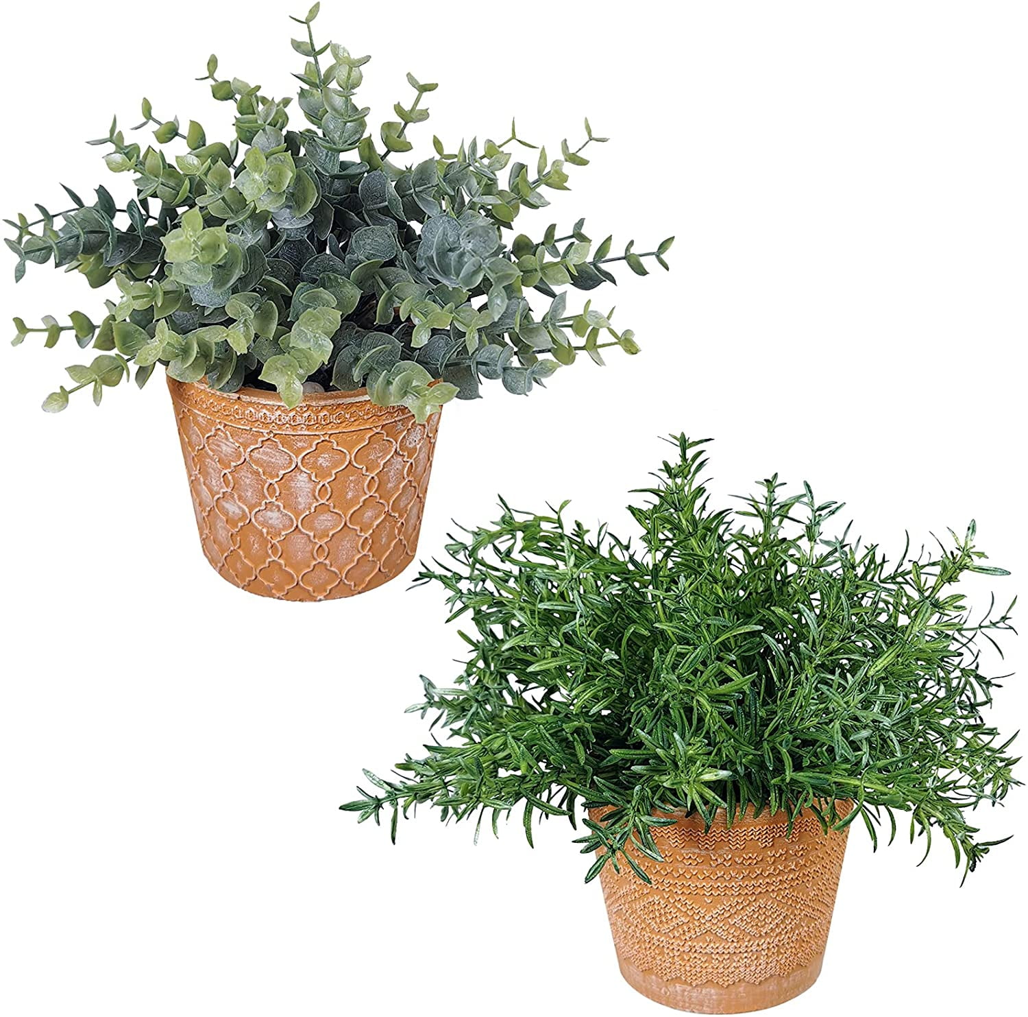 Winlyn 2 Pack Artificial Potted Plants Faux Eucalyptus  Rosemary Greenery In Po 