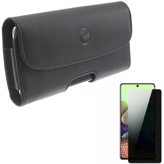 Case Belt Clip & Privacy Screen Protector for Samsung Galaxy A71 5G - Combo with Leather Holster Cover Pouch & Tempered Glass Anti-Spy Anti-Peep 3D Edge