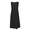 thumbnail image 4 of CHOK Robe Grande Taille pour Femmes Col en V Ample Été Manches Courtes Coton et Lin Robe Bleue, 4 of 6