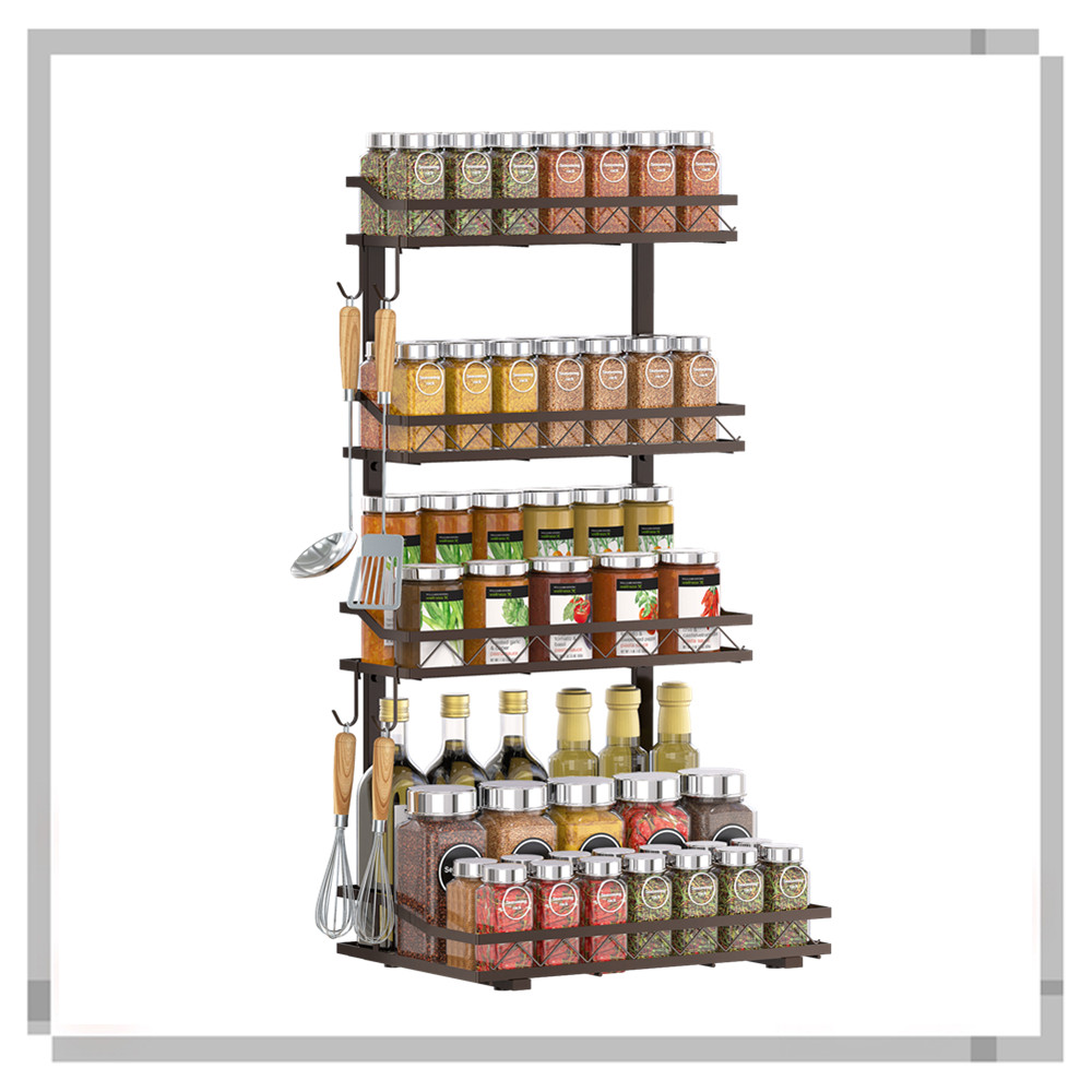 4 Tier Metal Spice Rack Organizer Freestanding Spice Seasoning Jars ...