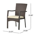 thumbnail image 6 of GDF Studio Heminger Outdoor Acacia Wood and Wicker 3 Piece Bistro Set with Cushions, Teak, Brown, and Beige, 6 of 13