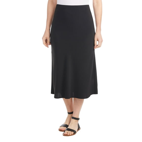 Hilary Radley Women's High Waist Pull-On Flare Midi Skirt (Black, L, 620453)