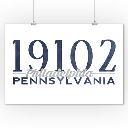 Philadelphia, Pennsylvania - 19102 Zip Code (Blue) - Lantern Press Artwork (9x12 Art Print, Wall Decor Travel