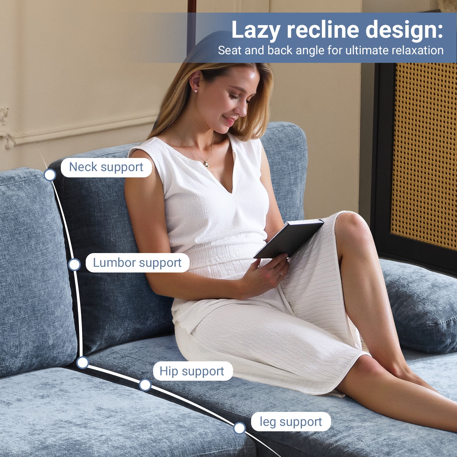 Ktaxon U-Shaped Sectional Sofa, 111"  Chenille Couch, 4 Seat Lounge Sleeper with Double Chaise for Living Room Blue