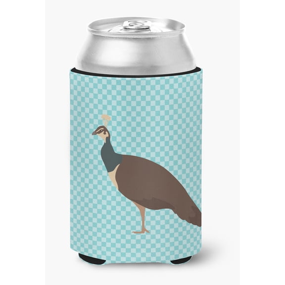 Indian Peahen Peafowl Blue Check Can or Bottle Hugger
