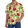 thumbnail image 1 of Balery Cherries and Ladybirds Camisa Casual de Manga Corta con Botones para Hombre, Texturizada, Estilo Cubano, para Playa, Verano-Small, 1 of 5