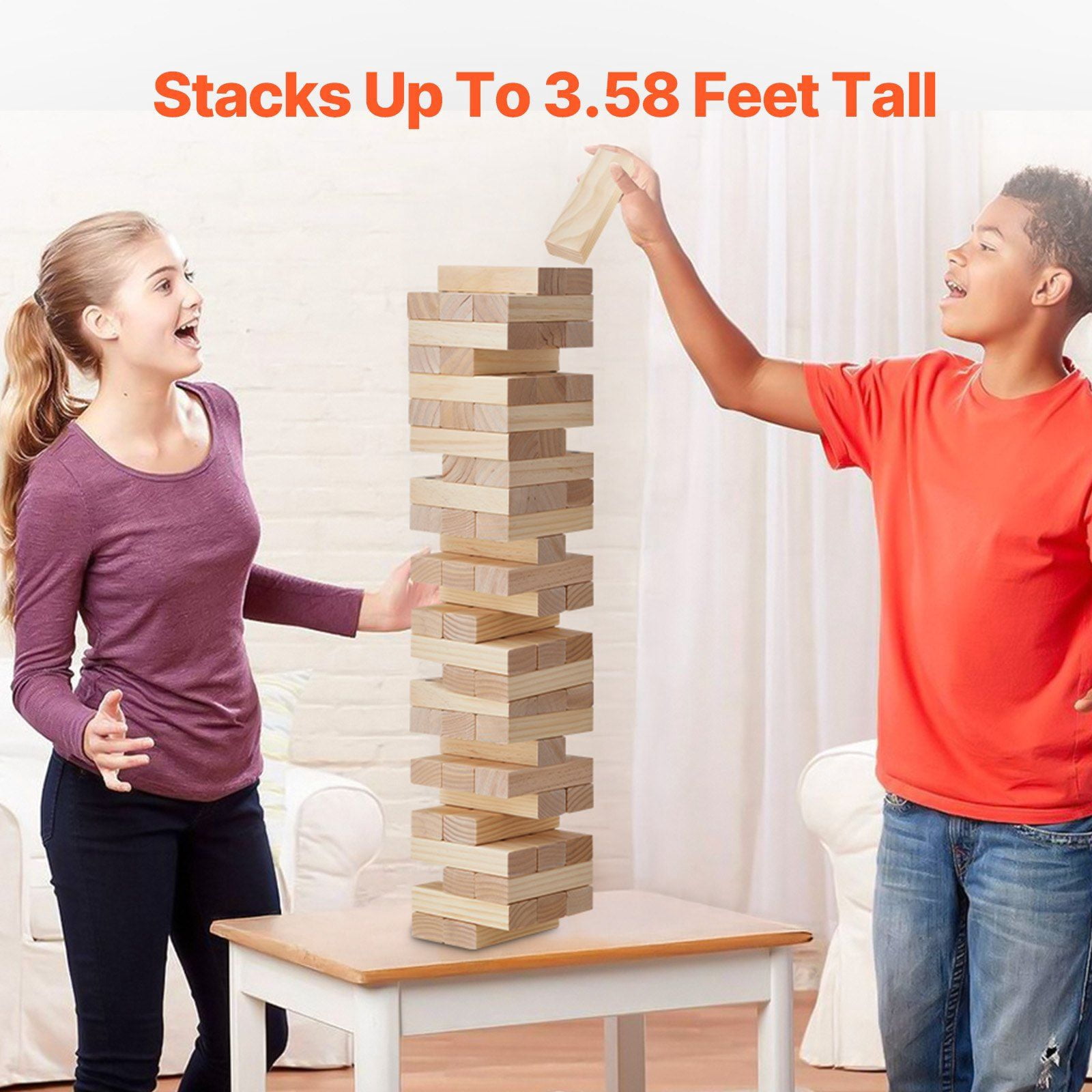 Tumbling Timber Toy 54 Blocks Large Tumble Tower Blocks Game Made from Premium Pine Wood with Zipper Carry Bag, Erasable Scoreboard and Marker Pen, Perfect for Indoor and Outdoor Family Fun and Party