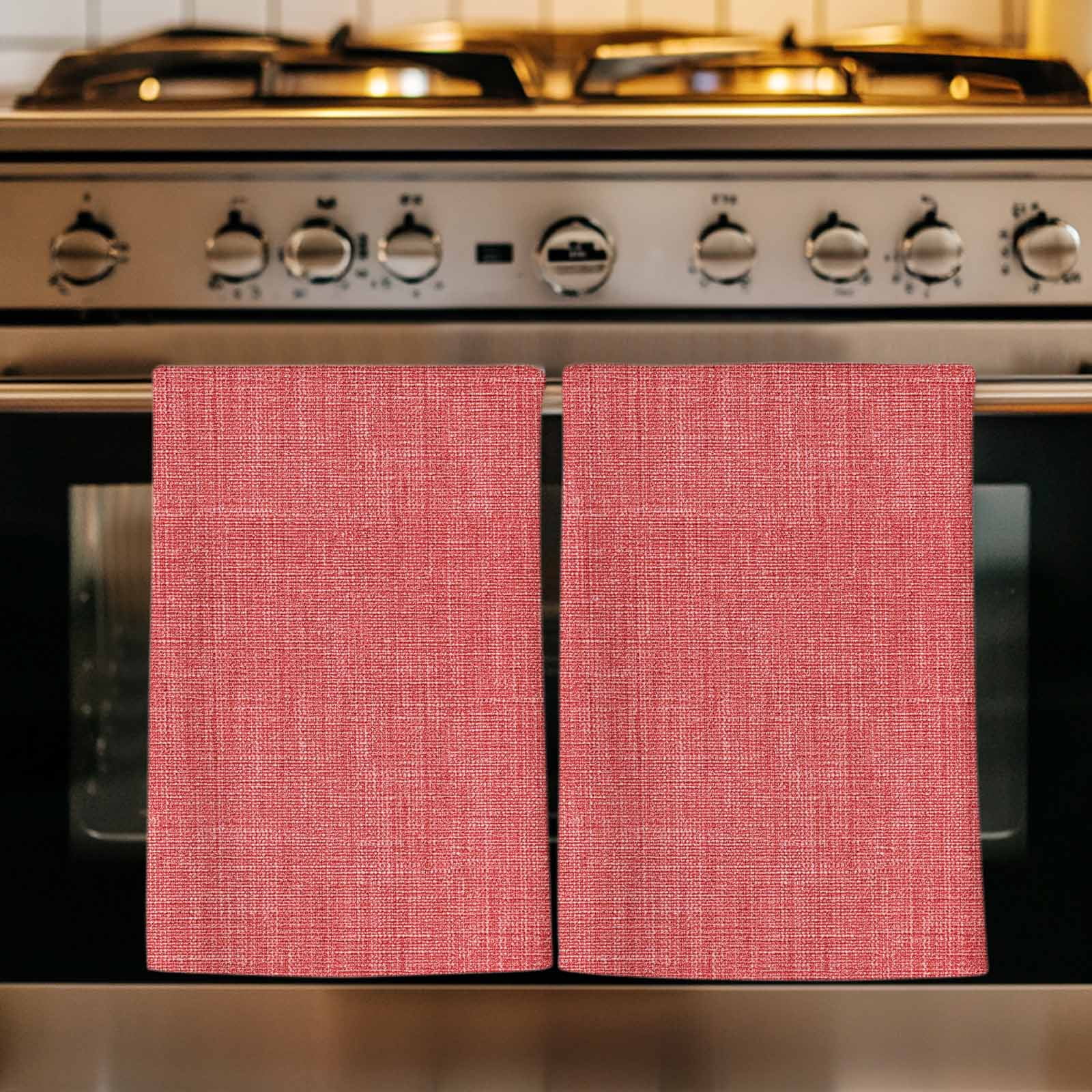Dish Towels, Coral Red Linen Absorbent Kitchen Towels 2 PCS, Farmhouse Pure Color Microfiber Hand Towels Dish Cloths Tea Towels for Home&nbsp;Bathroom Cleaning Drying,18X28-Inch,