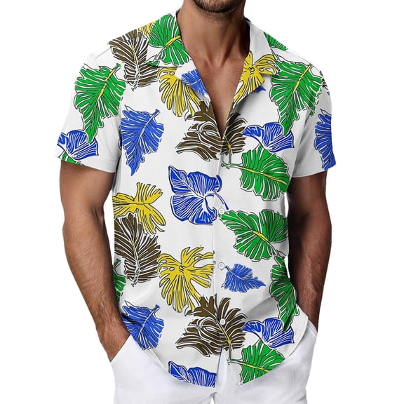 Tisuna Casual Summer Shirts For Men Floral Print Short Sleeve Lapel Collar Tops Comfortable Leisure Men'S Button Down Hawaii Shirts Green Size L