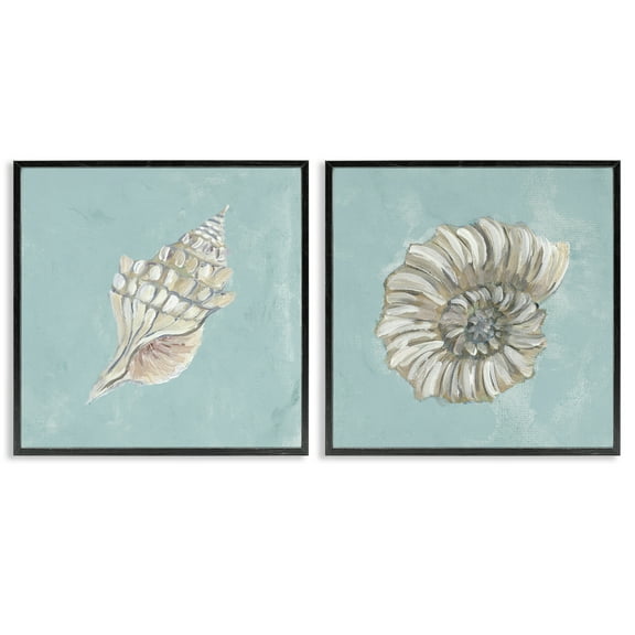 Stupell Industries Nautilus and Conch Seashells Nautical & Beach Painting Black Framed Art Print Wall Art, 12 x 12, Set of 2