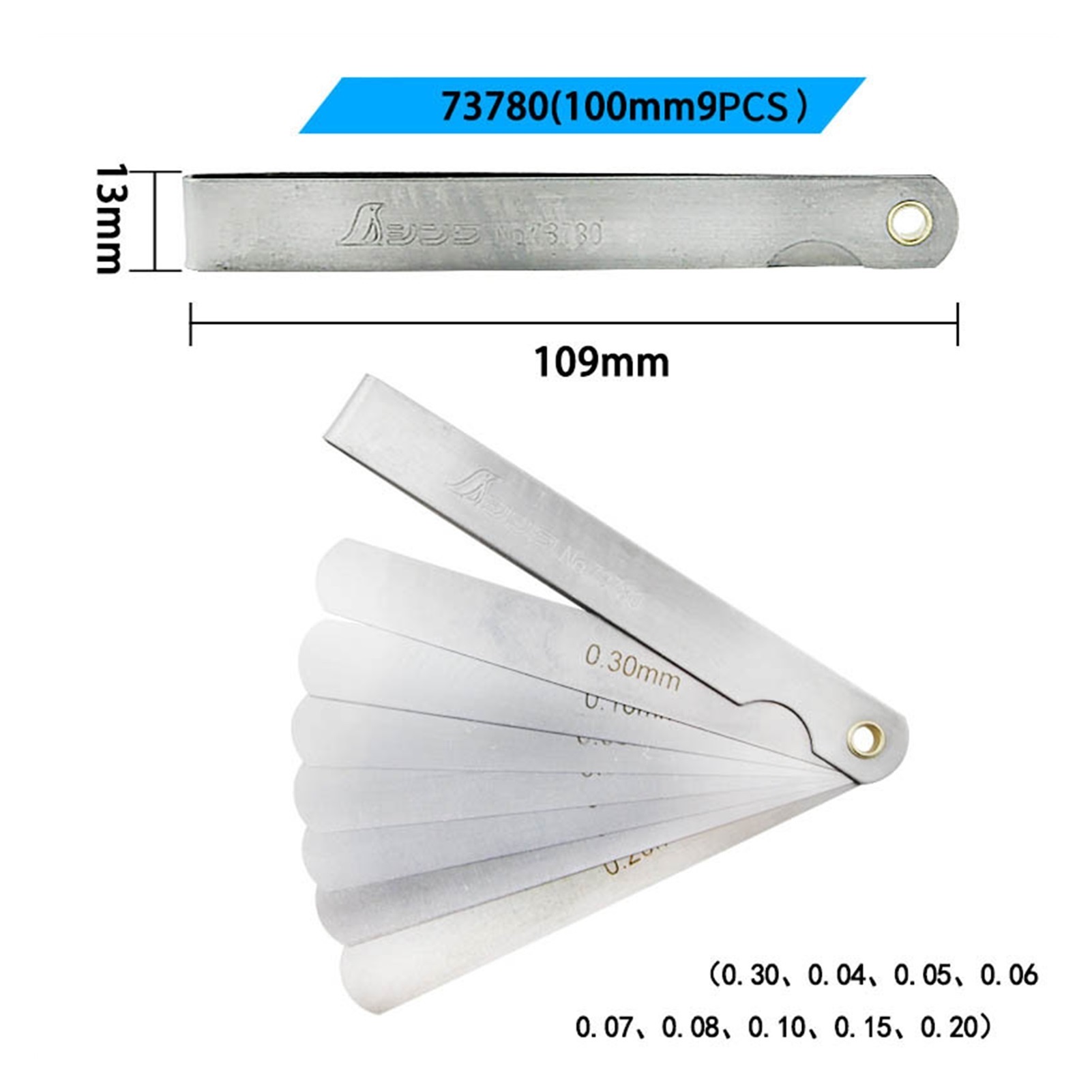 Feeler Gauge Gap Ruler Stainless Steel Thick Gauge Thickness Gauge High Precision 0.02-1.0mm 65mm 25PCS