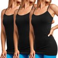 thumbnail image 4 of 3 Packs of TheLovely Women's Scoop Neck Adjustable Spaghetti Strap Seamless One Size Long Camisole Tank Top (3Black), 4 of 4
