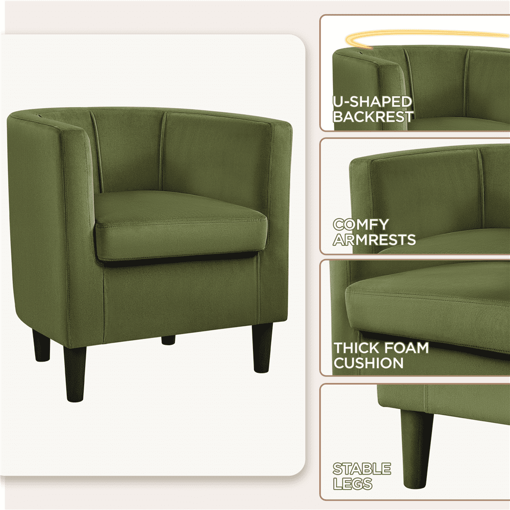 Alden Design Upholstered Barrel Accent Chair for Livingroom, Olive Green Velvet
