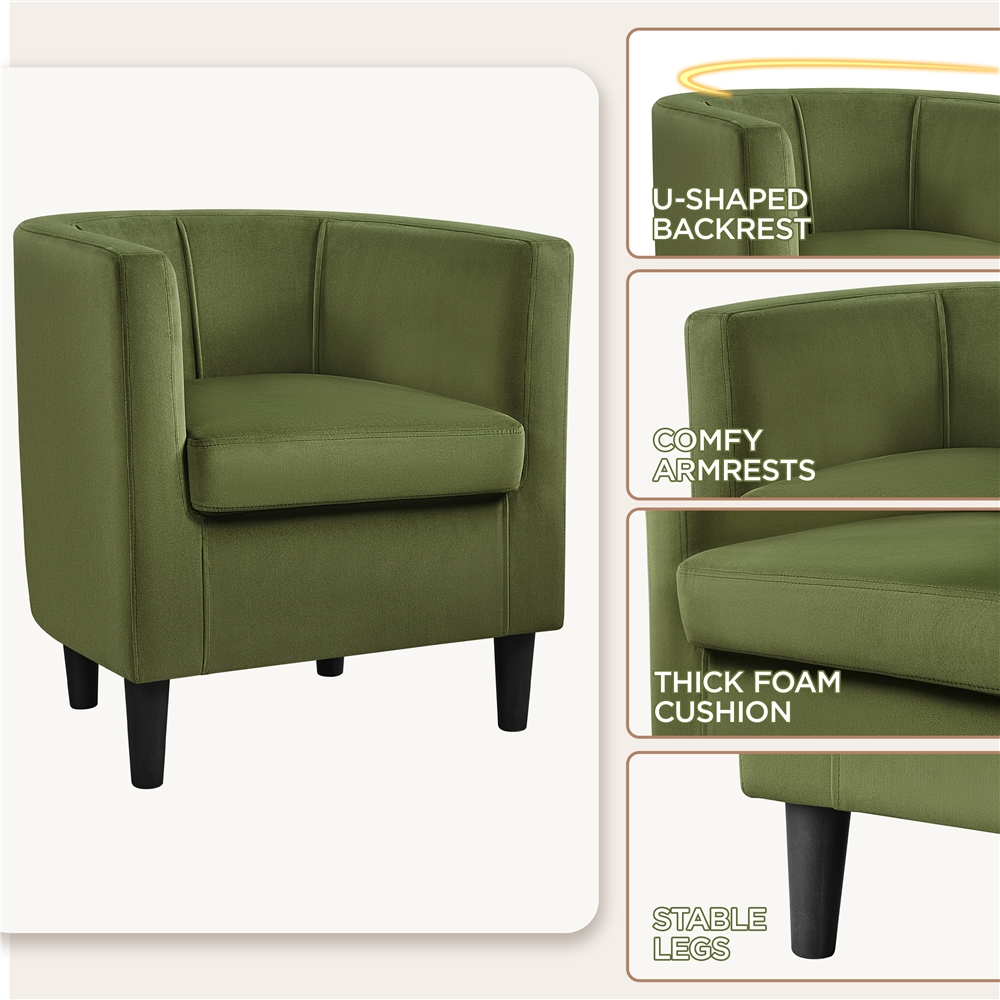 Alden Design Upholstered Barrel Accent Chair, Olive Green photo 8