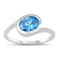 thumbnail image 1 of Blue Simulated Topaz Oval Tension Wave Ring .925 Sterling Silver Band CZ Jewelry Female Size 4, 1 of 4