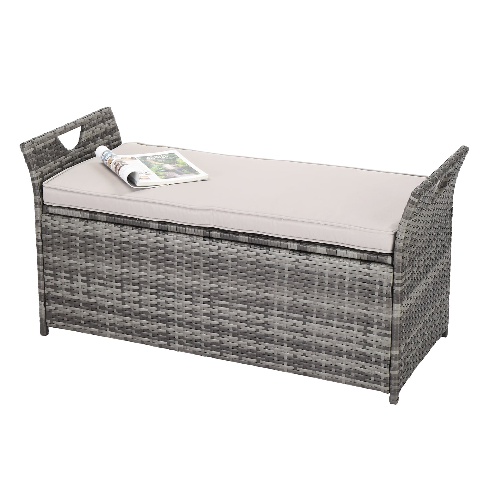 VINGLI 40 Gallon Wicker Outdoor Storage Box Bench, Patio Rattan Deck