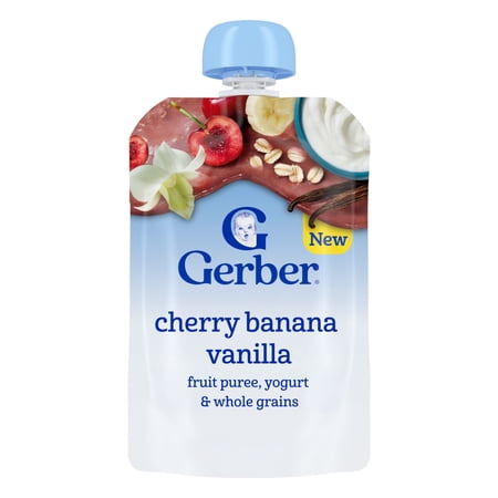 Gerber Toddler Food, Cherry Banana Vanilla Puree Pouch, Fruit Yogurt & Whole Grain 3.5 oz