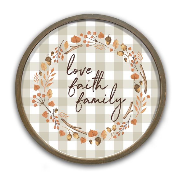 Creative Products Love Faith Family Script 20 x 20 Round Brown Framed Print