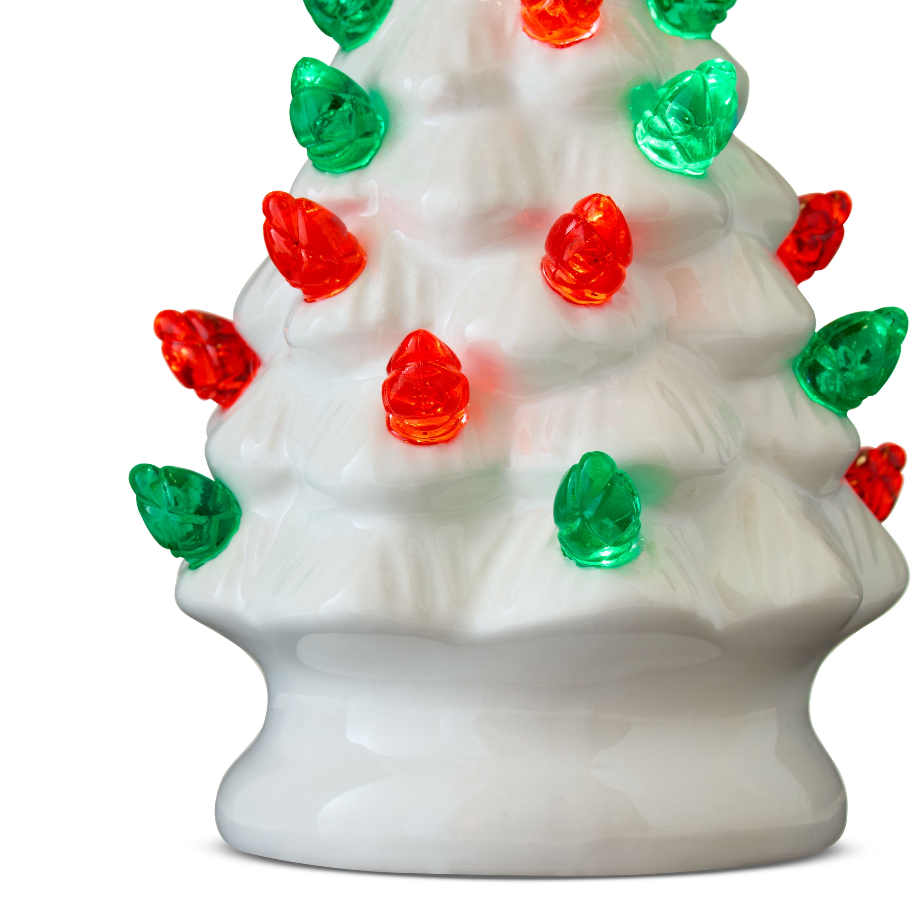 Mr. Christmas 4" Nostalgic Ceramic Lit Tree Ornament Decoration, White with Red & Green Bulbs