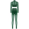thumbnail image 3 of Mufeng Womens dance 2 Pieces Mesh Rhinestone Crop Tops Shirts Bodycon Pants Jazz Latin Dance Outfits Dark Green L, 3 of 6