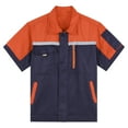 thumbnail image 3 of Doomiva Men Mechanic Uniform Shirt Contrast Color Short Sleeve Work Shirt Industrial T-shirts Orange&Navy Blue 175/XL, 3 of 7