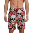 thumbnail image 1 of Balery Skull and Roses Pantalones cortos de pijama de punto de algodón para hombre con cinturilla y bolsillos-Large, 1 of 6