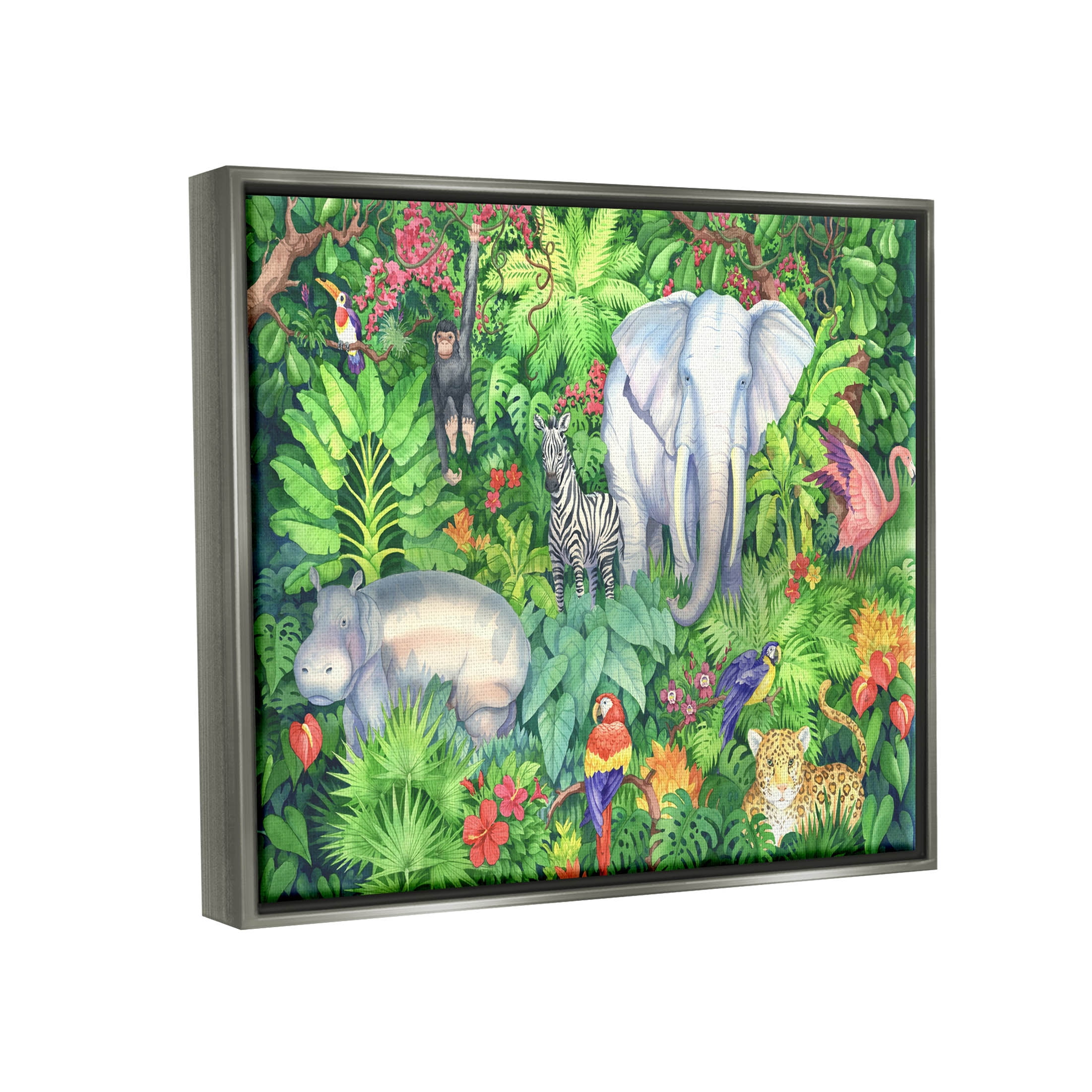 Stupell Industries Detailed Safari Animal Jungle Painting Luster Gray Floating Framed Canvas Print Wall Art, Design by Paul Brent