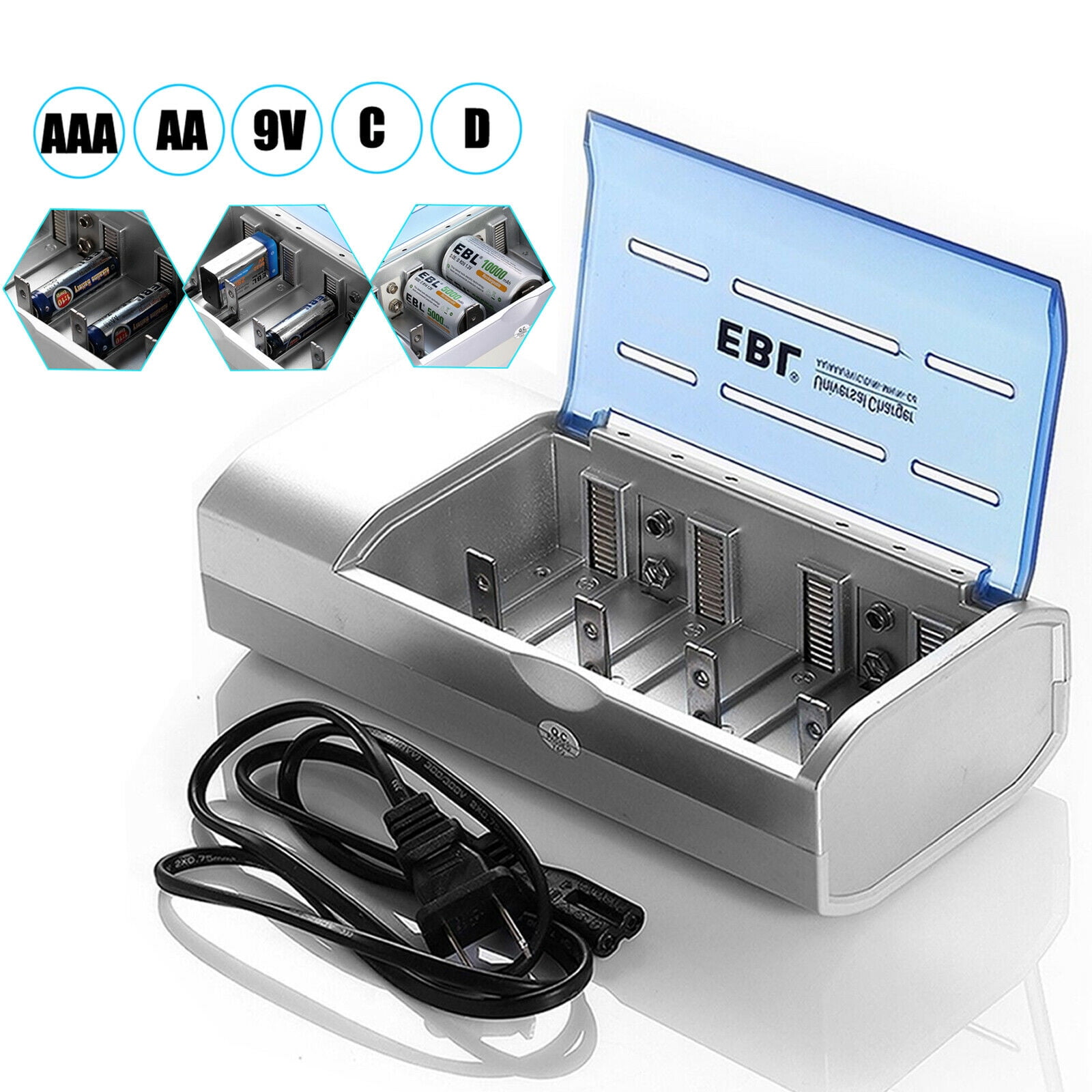 Universal Multi AA AAA C D Size 9V Charger for NiMH NiCD Rechargeable Battery 