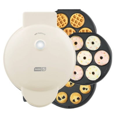 Treat Maker System with Waffle Bite, Mini Donut, & Mini Cupcake Plates Cream: Nonstick, 7 Cavities, 800W