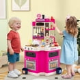 thumbnail image 2 of Costway Kids Kitchen Playset with Sounds Lights Steam Play Sink 113 PCS Accessories Pink, 2 of 9