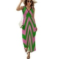 thumbnail image 2 of Pink Green Zig Zag Pattern Sleeveless Dress Dresses Women Summer Evening Dresses Ladies Bohemia Long Dresses, 2 of 9
