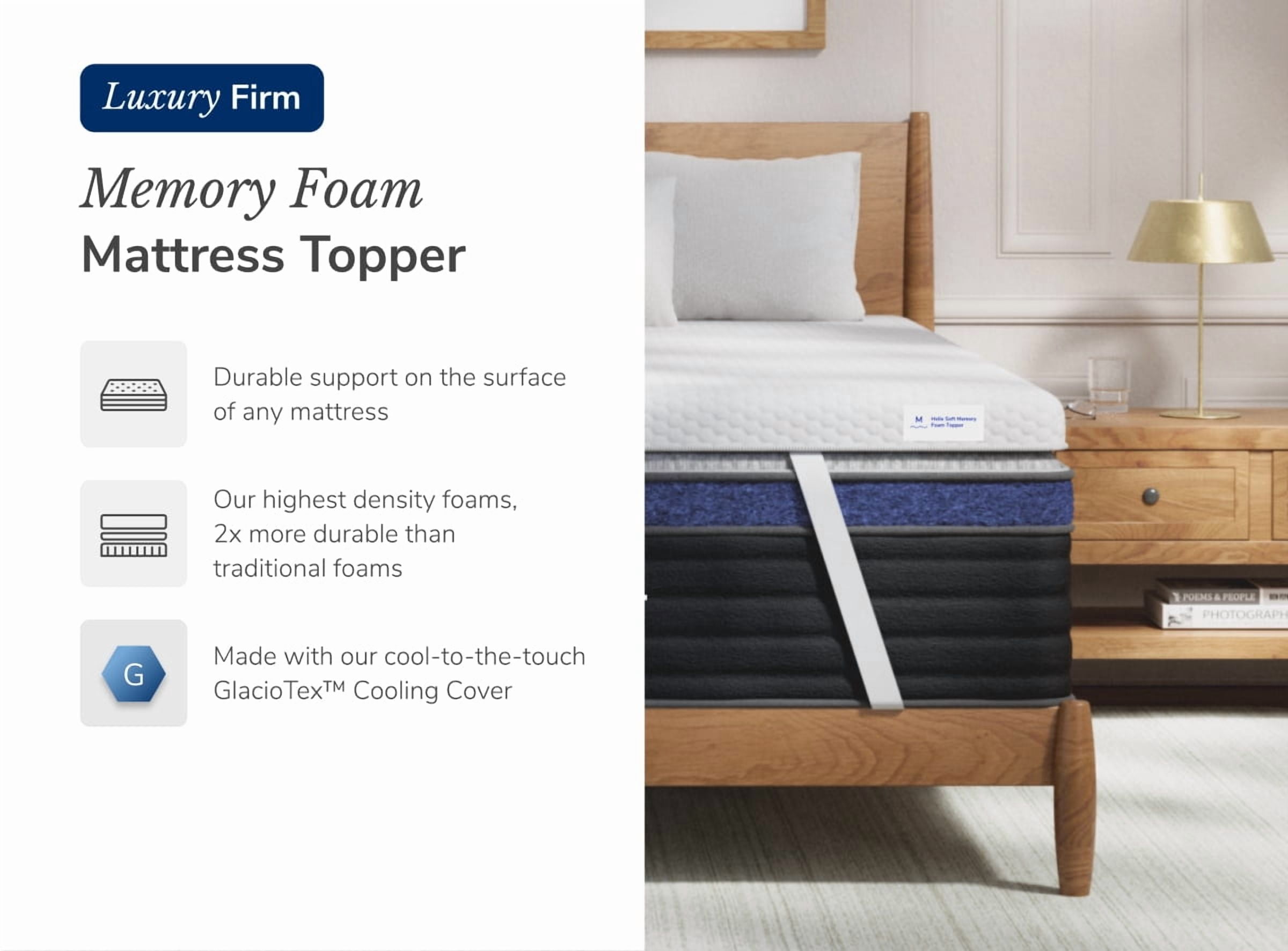 Helix Premium Memory Foam Mattress Topper with GlacioTex, Twin XL Firm