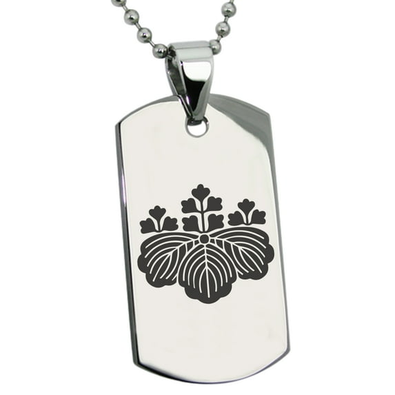 Stainless Steel Toyotomi Samurai Crest Engraved Dog Tag Pendant Necklace