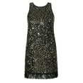 thumbnail image 6 of PrettyGuide Women's Sparkly Sequin Mini Dress Shimmer Loose Short Shift Cocktail Party Dress with Fringe Hem, 6 of 7