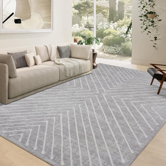 5x7 Bedroom Rugs Non Slip Washable Rugs for Living Room Modern Striped Area Rug for Dining Room Stain Resistant Area Rug for Classroom Office Light Grey