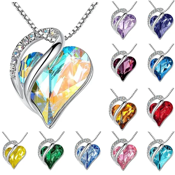 Love Shaped Geometric Birthstone Necklace Jewelry Female Collarbone Chain