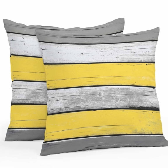 Coastal Style Outdoor Pillow Covers Pack of 2 Retro Gray Yellow Stripes Wood Texture Waterproof Throw Pillow Covers Decorative Cushion Cases for Patio Garden Tent Balcony Couch 18x18 inch