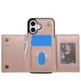 thumbnail image 6 of for iPhone 16 Plus Case, PU Leather Crossbody Wallet Case with Card Holder, Kickstand, Magnetic Clasp Folio Zipper Purse, Adjustable Removable Strap, Protective Back Cover, Rosegold, 6 of 9