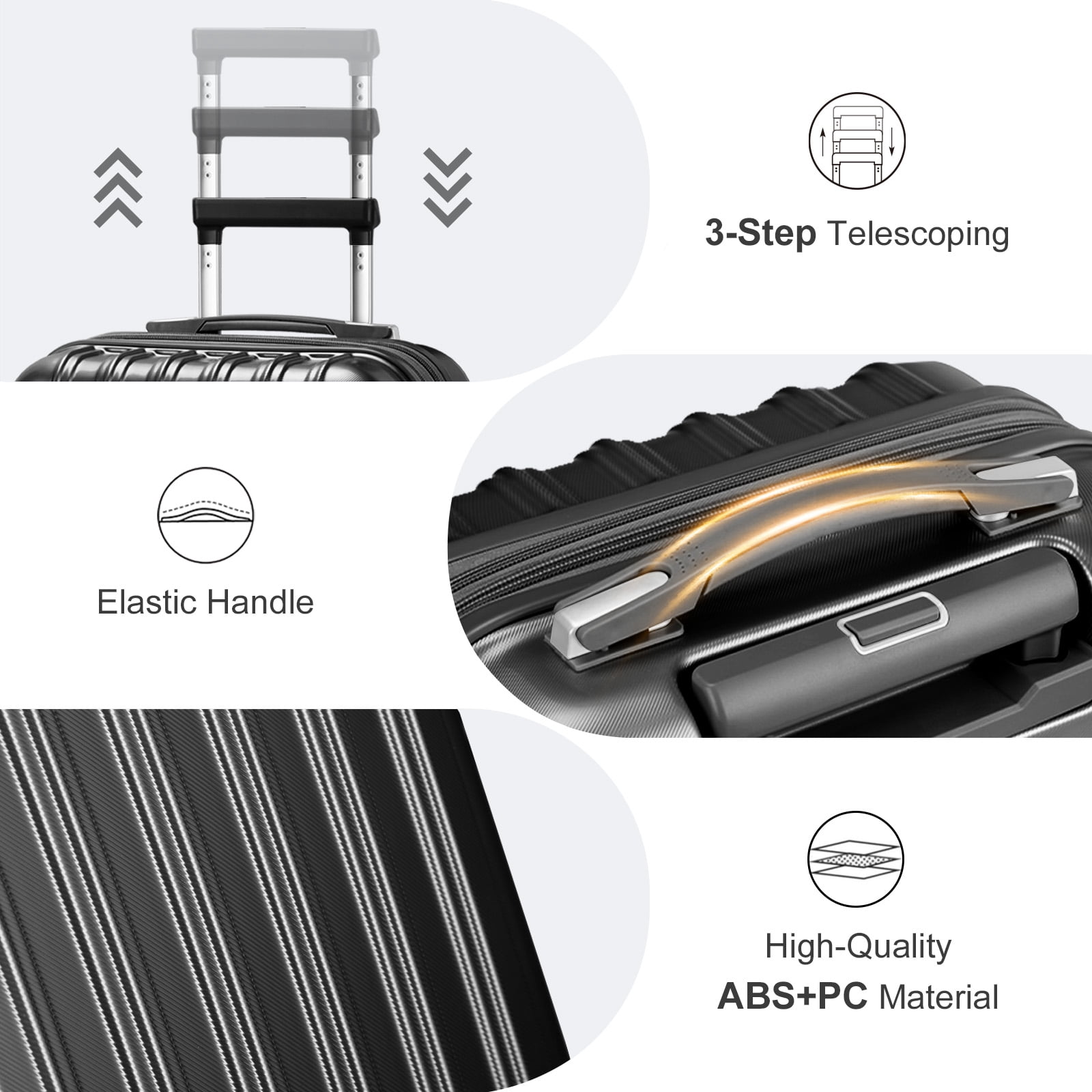 Zimtown 2 Piece Luggage Set, 20" Carry-On Expandble ABS+PC Luggage Hardside Lightweight Suitcase, 14" Mini Cosmetic Cases, Black