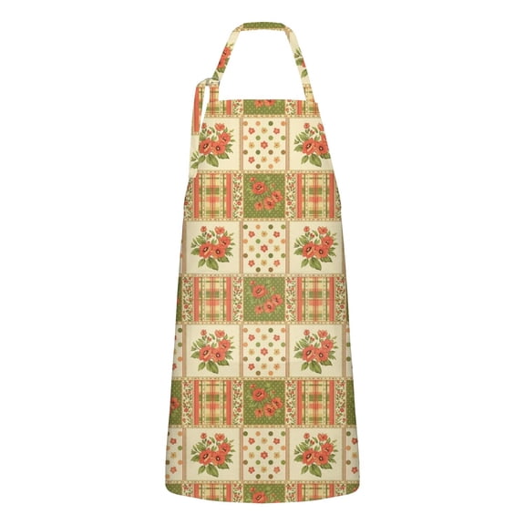 Pioneer Flower Floral Print Pattern Apron for Women and Men, Cotton Linen Waterproof with Pockets, Adjustable, 33x27 Inch for Kitchen, Gardening, BBQ, Salon