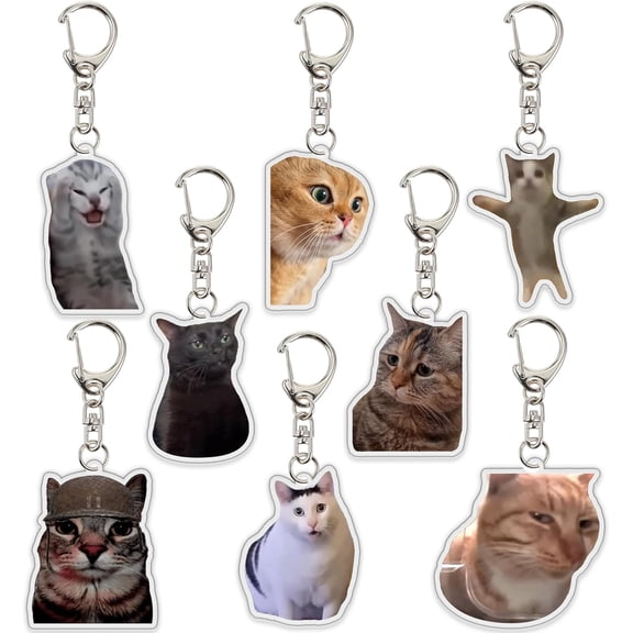 8Pcs Cat Keychain Cute Cat Meme Keychains Two Cats Talking Keyring Kawaii Charm Keychain Funny Gift For Friend, Multi, One Size