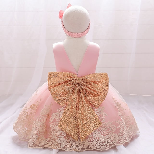 Vestido de novia para bebé, vestido de princesa para niña, vestido de princesa de encaje esponjoso con lazo para niña